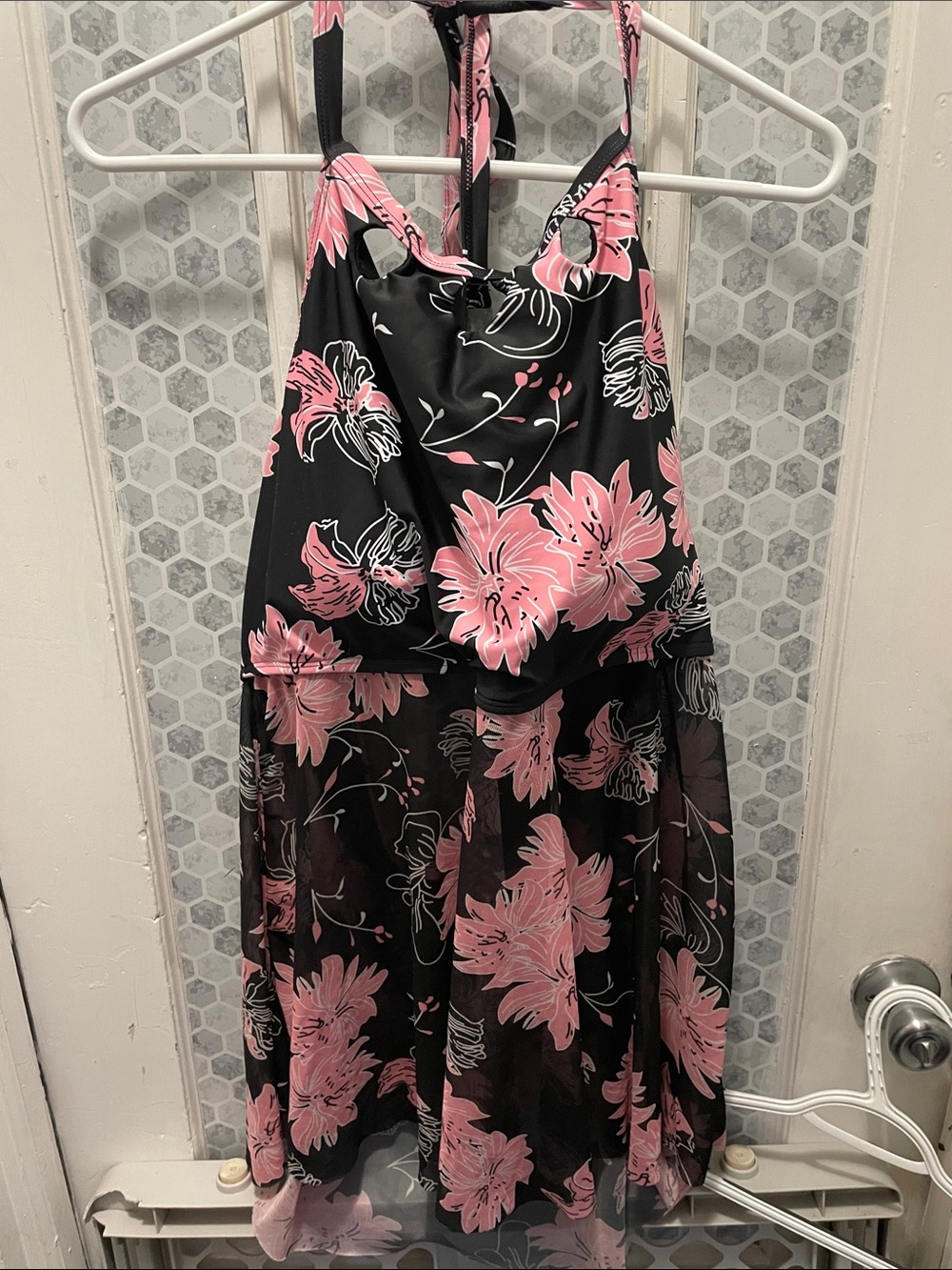 SHEIN Black and Pink Floral Swim Top